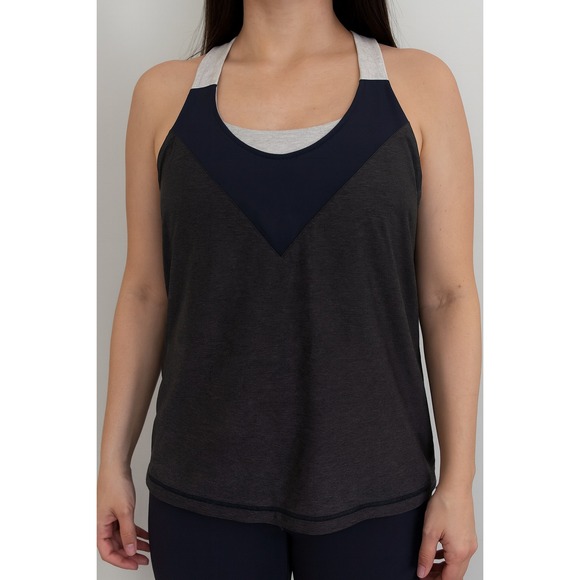 Under Armour Women's Gray Black Athletic Tank Top Built-In Bra Layered - Picture 1 of 4